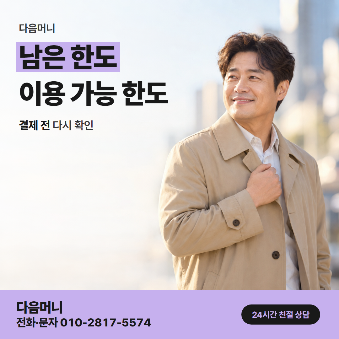 다음머니 시흥카드깡 남은 한도